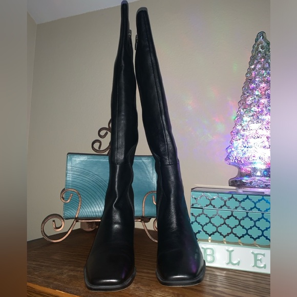 Franco Sarto Boot, L-Stevie Tall Black Leather / Suede Heeled Knee-High, 9.5